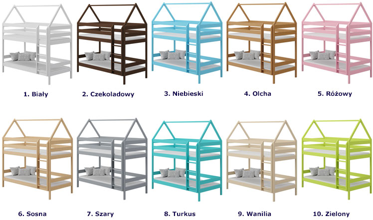 Dostępne kolory łóżka domek 2-osobowego Zuzu 3X