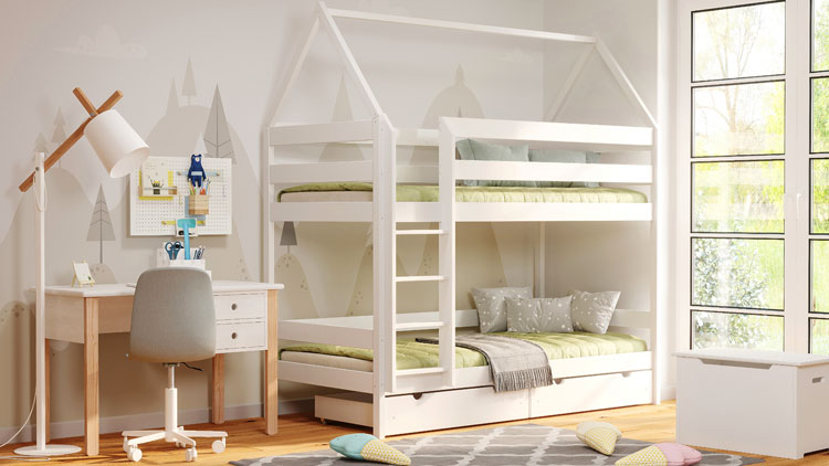 Pokój dziecięcy z zastosowaniem drewnianego łóżka piętrowego Zuzu 3X