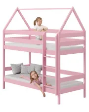 Różowe dziecięce łóżko piętrowe domek z 2 materacami - Delisa 3X 160x80 cm w sklepie Edinos.pl