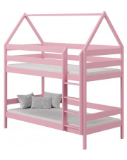 Różowe dziecięce łóżko piętrowe domek z 2 materacami - Zuzu 3X 160x80 cm w sklepie Edinos.pl