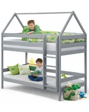 Szare 2-osobowe piętrowe łóżko dla 2-latka domek dla dzieci z materacami - Delisa 3X 160x80 cm w sklepie Edinos.pl