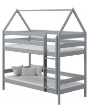 Szare 2-osobowe piętrowe łóżko domek dla dzieci z materacami - Zuzu 3X 160x80 cm w sklepie Edinos.pl