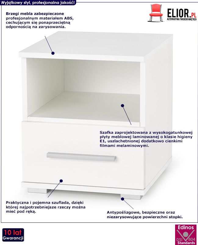 Modna szafka nocna Lines SN1 - biała