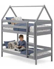 Szare dziecięce łóżko piętrowe domek drewniane - Delisa 3X 180x80 cm w sklepie Edinos.pl
