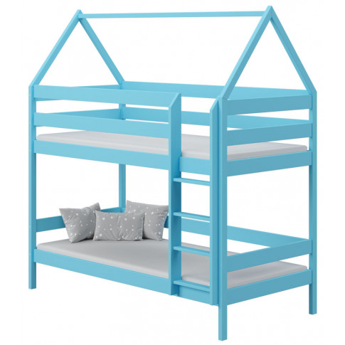 drewniane łóżko dziecięce w kształcie domku niebieskie zuzu 3x