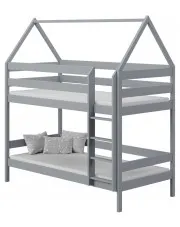 Szare łóżko piętrowe domek 2-osobowe z materacami - Zuzu 3X 180x90 cm