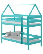 Drewniane skandynawskie piętrowe łóżko dziecięce domek, turkus - Zuzu 3X 180x90 cm