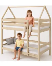 Piętrowe łóżko domek 2-osobowe skandynawskie, waniliowy - Delisa 3X 190x90 cm w sklepie Edinos.pl