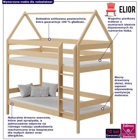 Infografika sosnowego łóżka dziecięcego pietrowego zuzu 3x