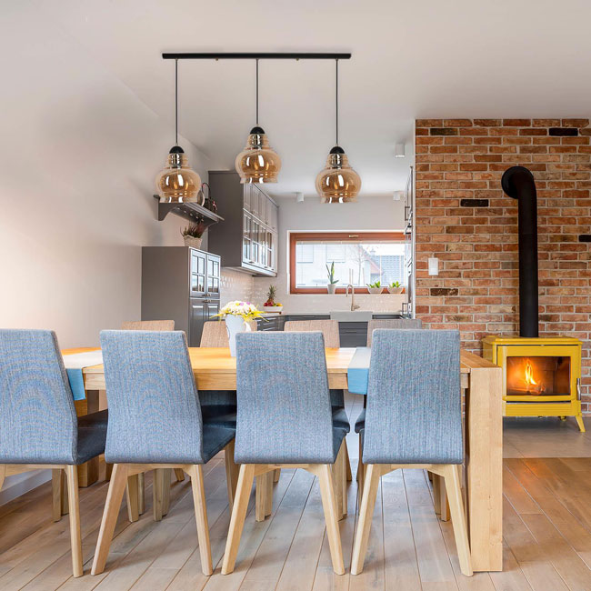 Loftowa lampa wisząca nad stół z bursztynowymi kloszami S647-Triva