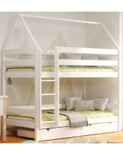 Białe łóżko piętrowe domek dla dzieci z szufladą - Zuzu 4X 160x80 cm w sklepie Edinos.pl