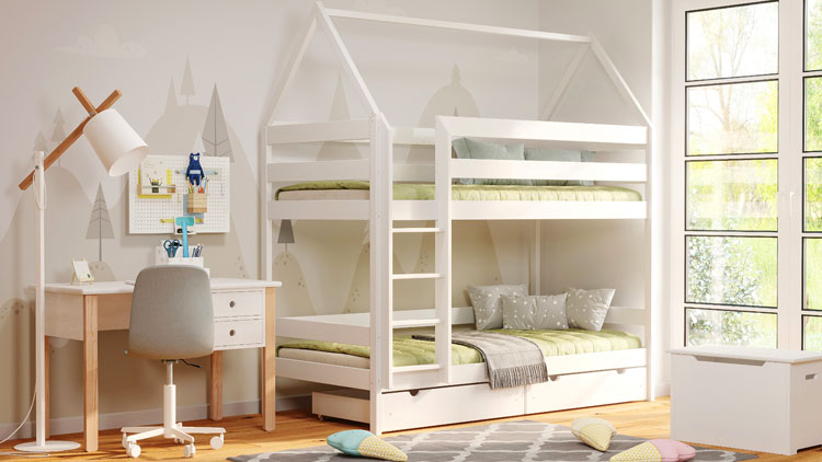 Pokój dziecięcy z zastosowaniem drewnianego łóżka piętrowego Zuzu 4X