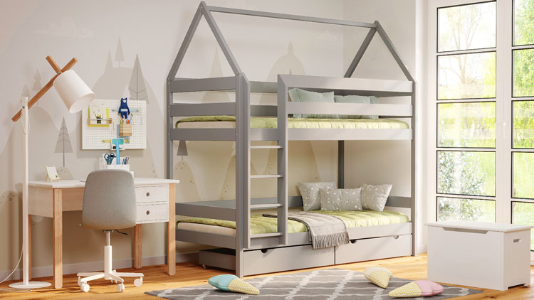 Sypialnia dziecięca z zastosowaniem drewnianego łóżka 2-osobowego dla dzieci Zuzu 4X