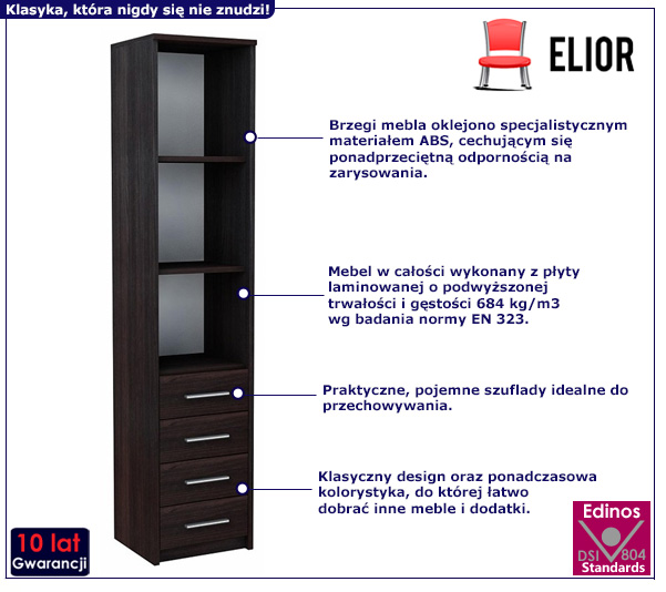 Regał z szufladami i półkami Tymria 4X-wenge