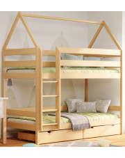 Dziecięce łóżko piętrowe domek 2-osobowe z szufladami, sosna - Zuzu 4X 180x80 cm w sklepie Edinos.pl