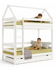 Białe piętrowe łóżko domek z barierką i 2 szufladami - Delisa 4X 180x90 cm w sklepie Edinos.pl