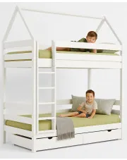 Białe piętrowe łóżko domek z barierką i 2 szufladami - Delisa 4X 180x90 cm w sklepie Edinos.pl