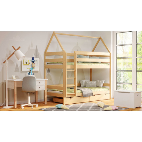 sosnowe łóżko dziecięce piętrowe typu domek zuzu 4x wizualizacja