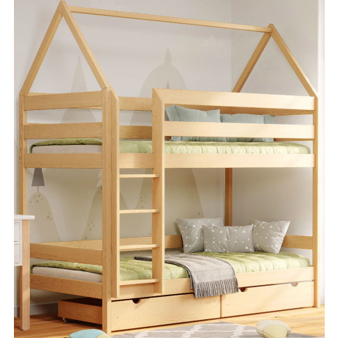drewniane łóżko dziecięce piętrowe sosna 2 szuflady zuzu 4x