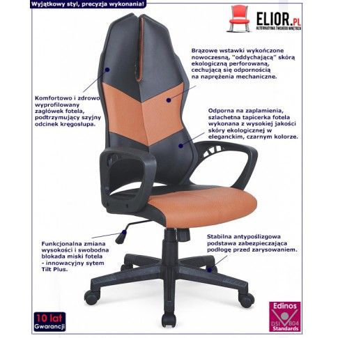 Fotografia Elegancki fotel gabinetowy Ortis - czarno - brązowy z kategorii Pracownia i biuro