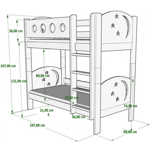 łóżko piętrowe gwiazdki wymiary 180x90 mimi 3x