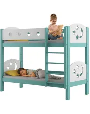 Piętrowe łóżko dla rodzeństwa z materacami, turkusowe - Iwaria 3X 190x80 cm w sklepie Edinos.pl