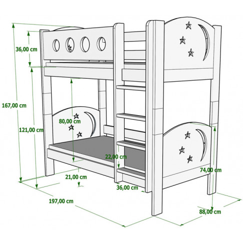 wymiary drewnianego łóżka gwiazdki dla 2 dzieci 190x80 mimi 3x