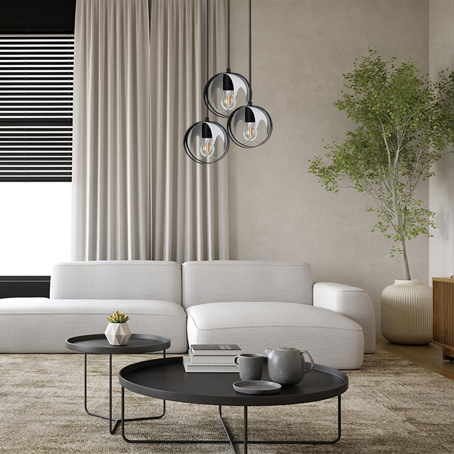 Czarno-biała potrójna lampa wisząca do salonu S657-Lupeli