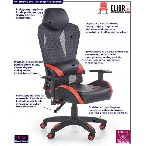 Fotografia Fotel gamingowy Kamelia - czarno-czerwony z kategorii Pracownia i biuro