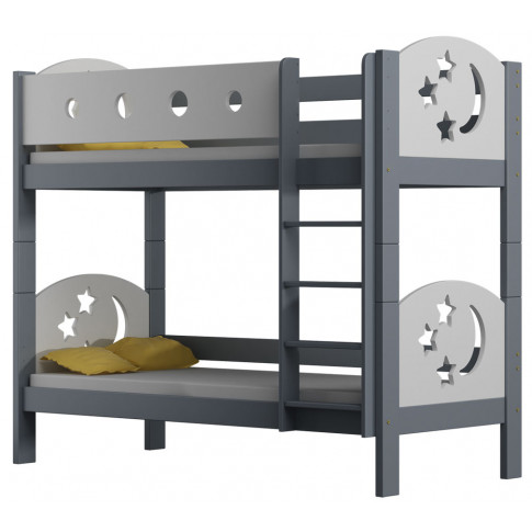 szare dziecięce łóżko piętrowe gwiazdki plus materace mimi 3x