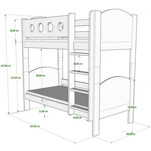 wymiary dziecięcego łóżka piętrowego 190x90 mimi 3x
