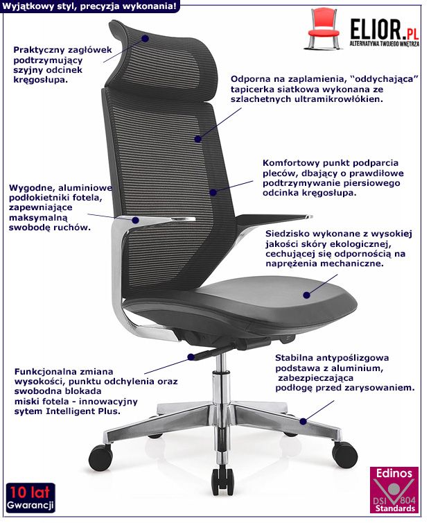 Innowacyjny fotel obrotowy Maris do gabinetu - czarny