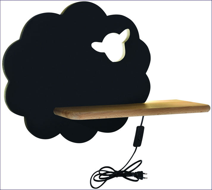 Wizualizacja czarnego kinkietu dziecięcego w kształcie owcy K008-Nilos