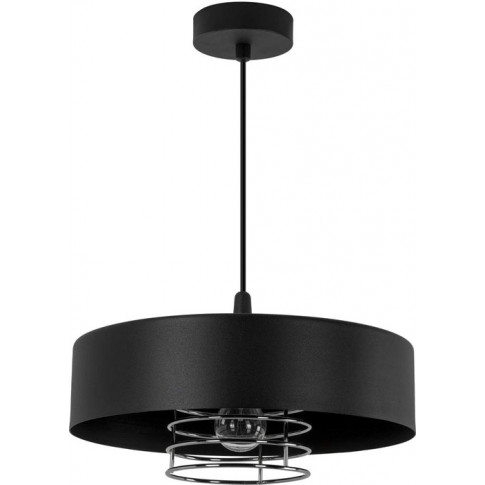 Czarna lampa wisząca z okrągłym metalowym kloszem S6