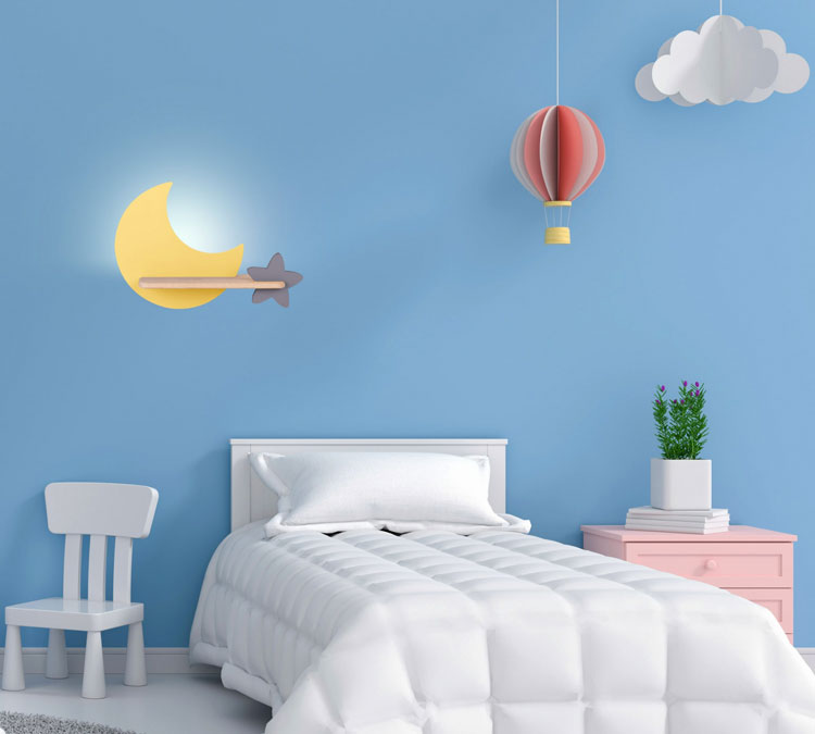sypialnia dziecięca z zastosowaniem lampki ściennej księżyc - K029-Bibi