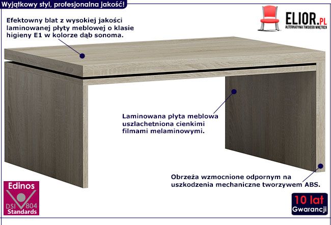 Nowoczesna ława z podwójnym blatem dąb sonoma Ilia