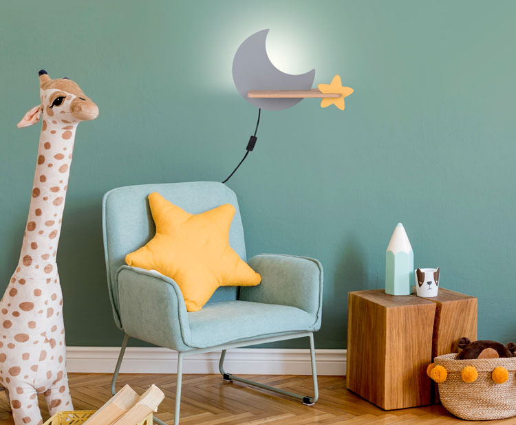 sypialnia dziecięca z zastosowaniem kinkietu księżyc z gwiazdką - K030-Bibi