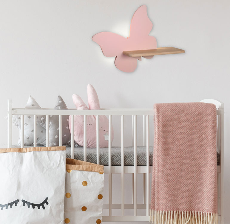Drewniana lampka nocna różowy motyl - O646-Aurelo