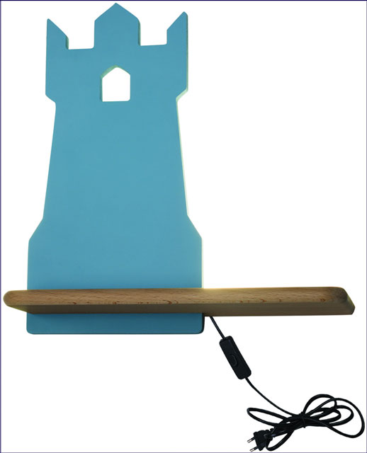 Kinkiet dziecięcy wieża zamkowa niebieska z wtyczką - K026-Zizi