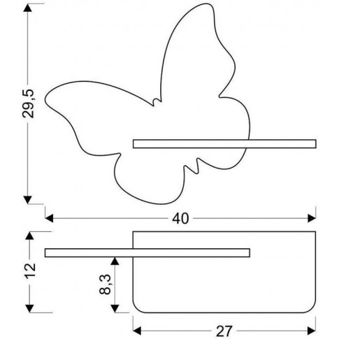 wymiary kinkietu dziecięcego w kształcie motyla k032 Didi
