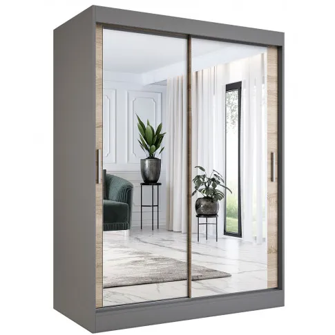 Szafa przesuwna z lustrem antracyt dąb sonoma 150 Edna 4X