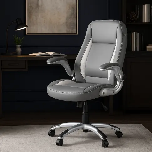 Popielaty skórzany obrotowy fotel gabinetowy   Ikariv