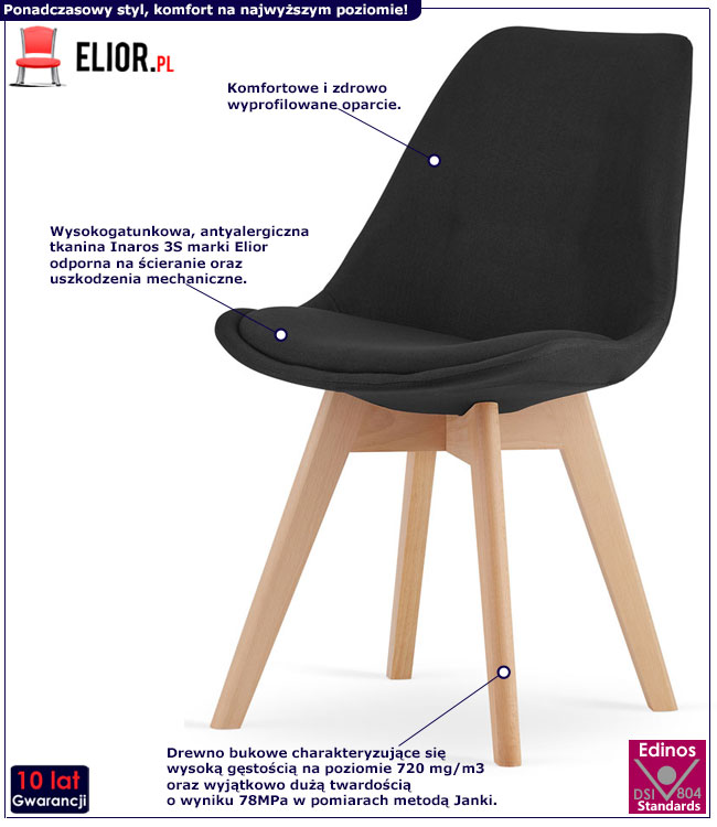 Czarne nowoczesne krzesło tapicerowane do kuchni Neflax 4S