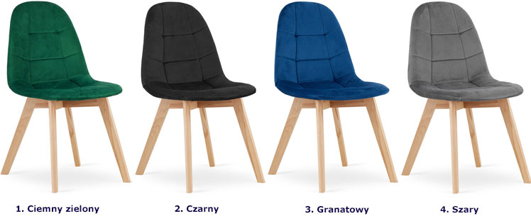 kolory nowoczesnego zestawu krzeseł tapicerowanych drewnianych Kiraz