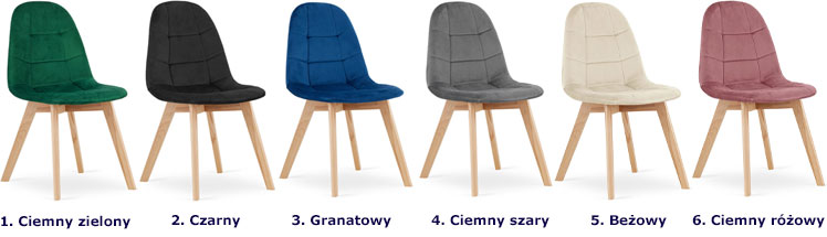 kolory nowoczesnego zestawu krzeseł tapicerowanych drewnianych Kiraz