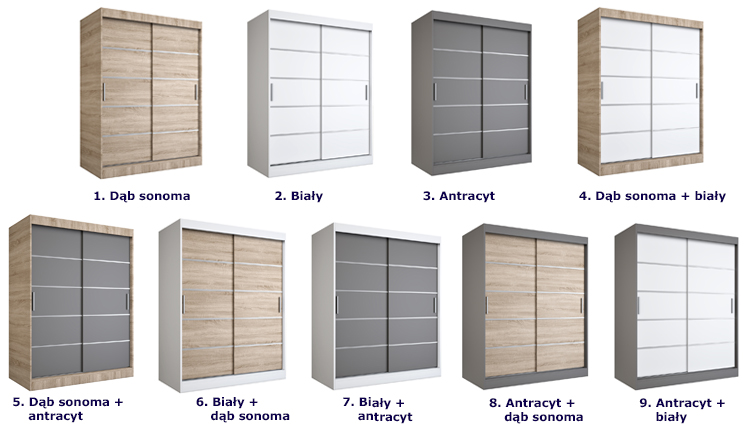 Dostępne opcje kolorystyczne szafy Livia 4X