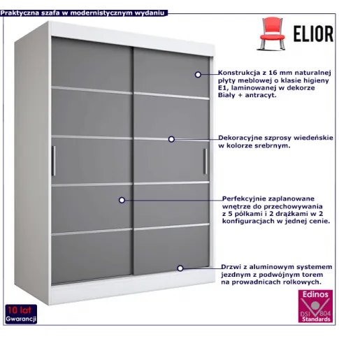 Przesuwna szafa w dekorze biel antracyt Livia 4X