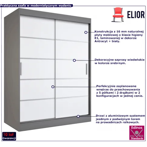 Przesuwna szafa w dekorze antracyt biały Livia 4X