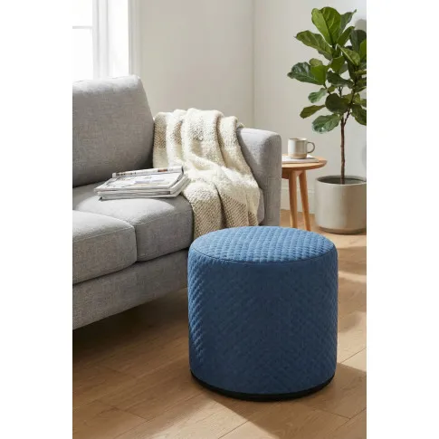 Granatowa okrągła tapicerowana pufa welurowa Hungi 3S