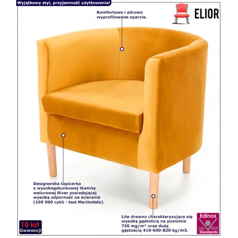 Nowoczesny żółty fotel welurowy Nestar